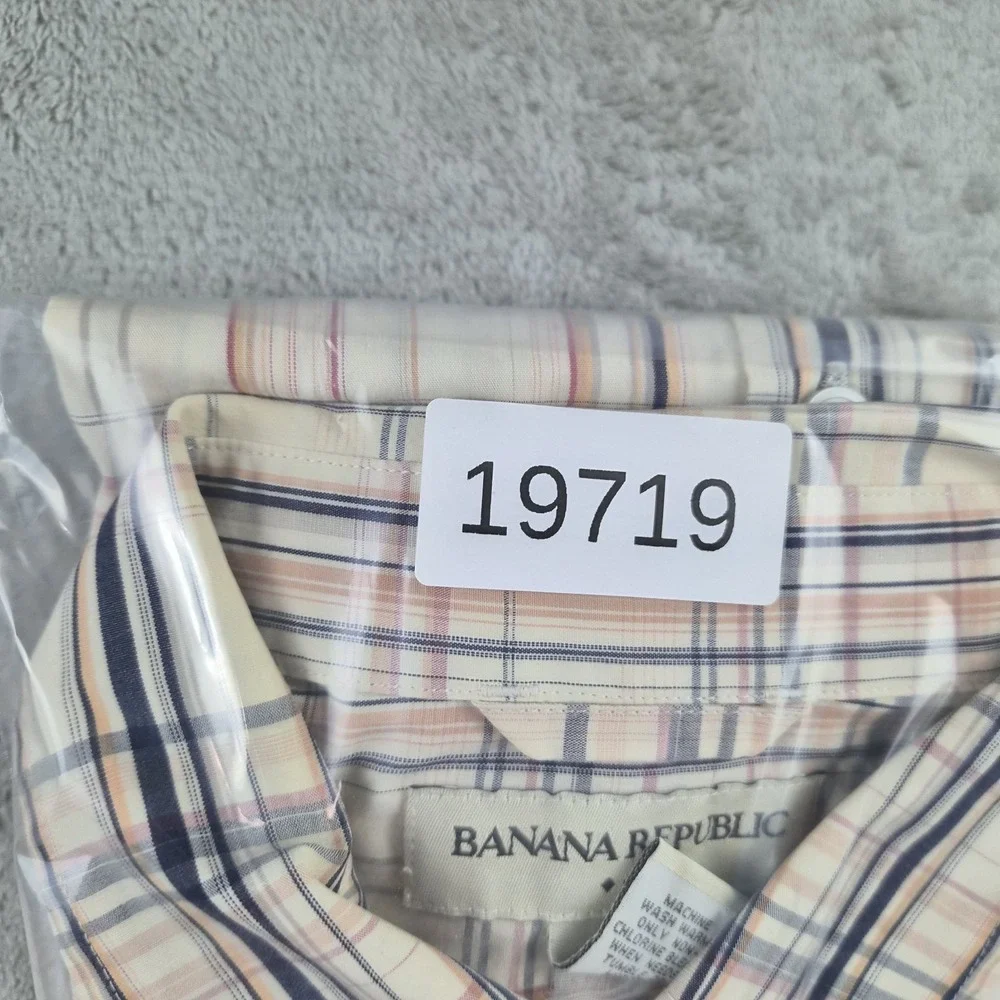 Banana Republic Mens Medium Shirt Plaid Button Up Pink Blue White Long Sleeve